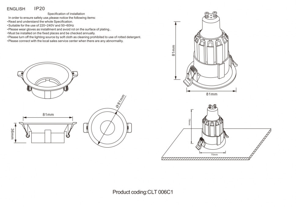 Встраиваемый светильник Crystal Lux CLT 006 CLT 006C1 WH