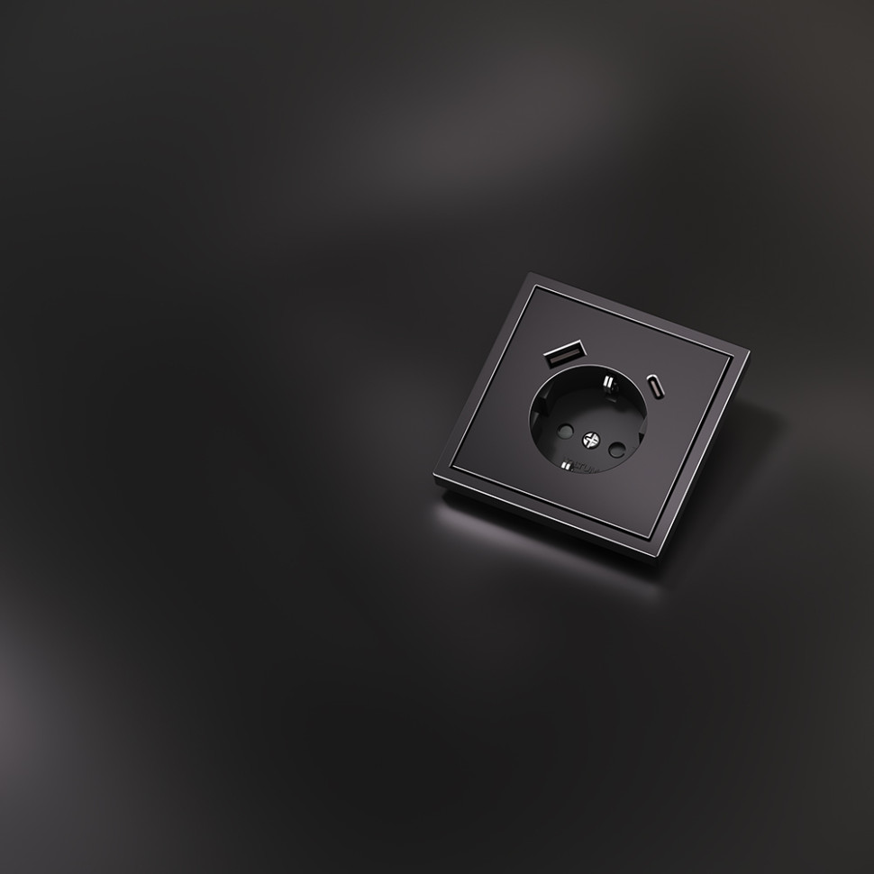 Накладка для розетки с заземлением и защитными шторками, с USB A+C, S70 Metal (антрацит)