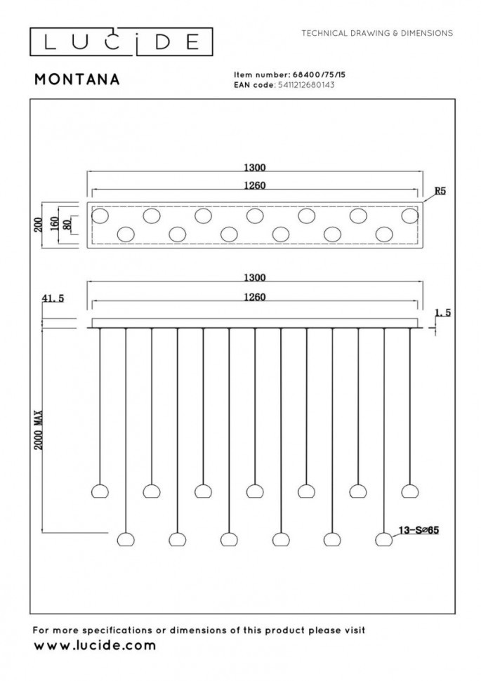 Подвесной светильник Lucide Montana 68400/75/15
