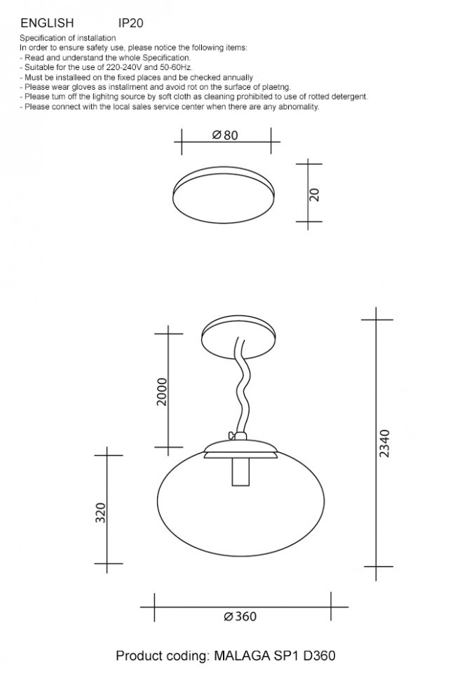 Подвесной светильник Crystal Lux MALAGA SP1 D360 COOPER