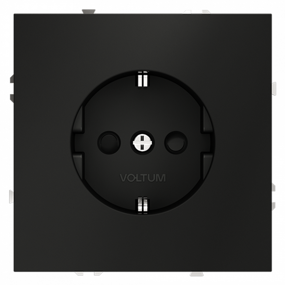 Розетка встраиваемая VOLTUM S70 с заземлением и защитными шторками, 16А, (черный матовый) VLS040208