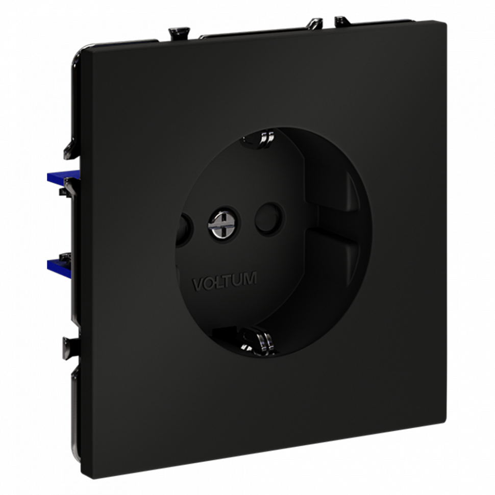 Розетка встраиваемая VOLTUM S70 с заземлением и защитными шторками, 16А, (черный матовый) VLS040208