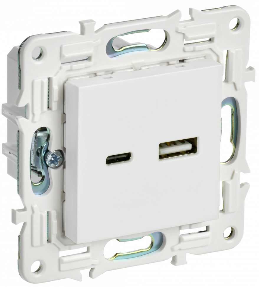 IEK SKANDY Розетка USB A+C 18Вт SK-R13W арктический белый , SK-U22-018-K01