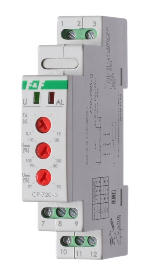 Реле напряжения (Однофазный-DC / Ампер-16 / Контакт-1NO/NC) CP-720-3
