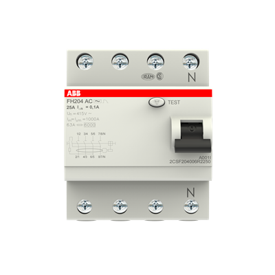 Устройство защитного отключения (УЗО) ABB FH204 AC-25/0.1 Тип-AС 4P 25A 100мА 2CSF204006R2250