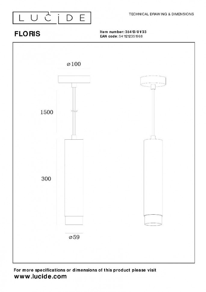 Подвесной светильник Lucide Floris 35413/01/33