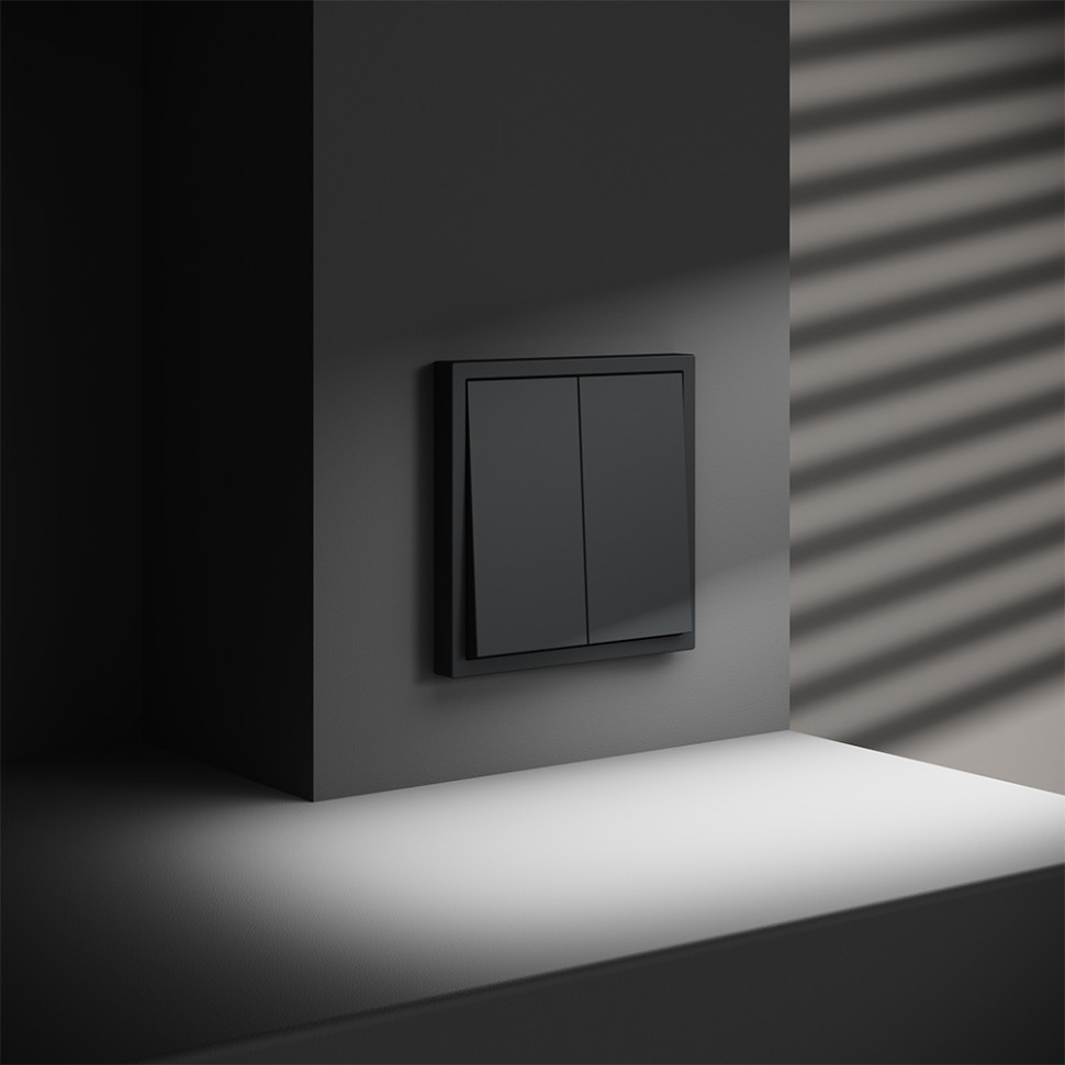 Выключатель с самовозвратом встраиваемый VOLTUM S70 двухклавишный 10А, (графит)