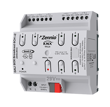 Интерфейс KNX-DALI, 6 каналов, 64 балластов каждый Zennio DALI BOX Broadcast 6CH v2 ZDIDLB6V2