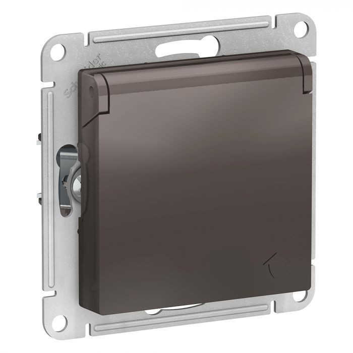 Розетка силовая Systeme Electric Atlas Design со шторками и крышкой, мокко ATN000646