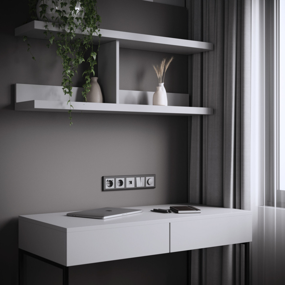 Розетка с заземлением, шторками и USB тип A+C (серебряный матовый) W1171765