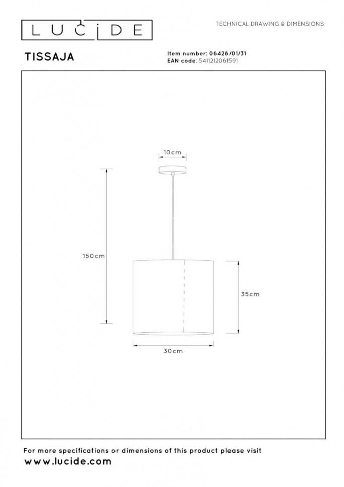 Подвесной светильник Lucide Tissaja 06428/01/31