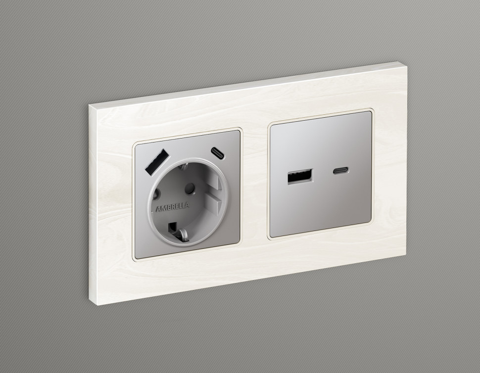 Лицевая панель ALFA (Сталь матовый) для розетки 2USB тип A+C QUANT AP5110