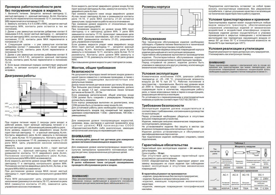 Реле уровня жидкости PZ-832 (без датчиков)