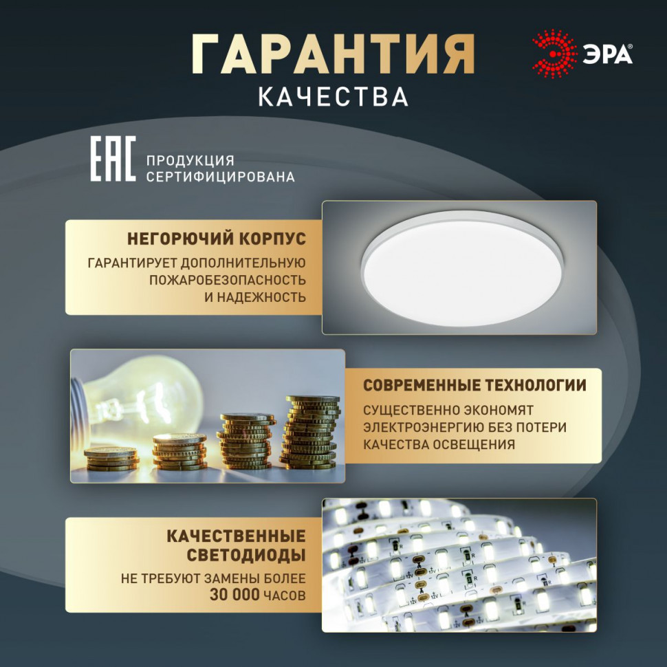 Потолочный светильник Эра Классик без ДУ SPB-6 WH 45W-5K Slim Base