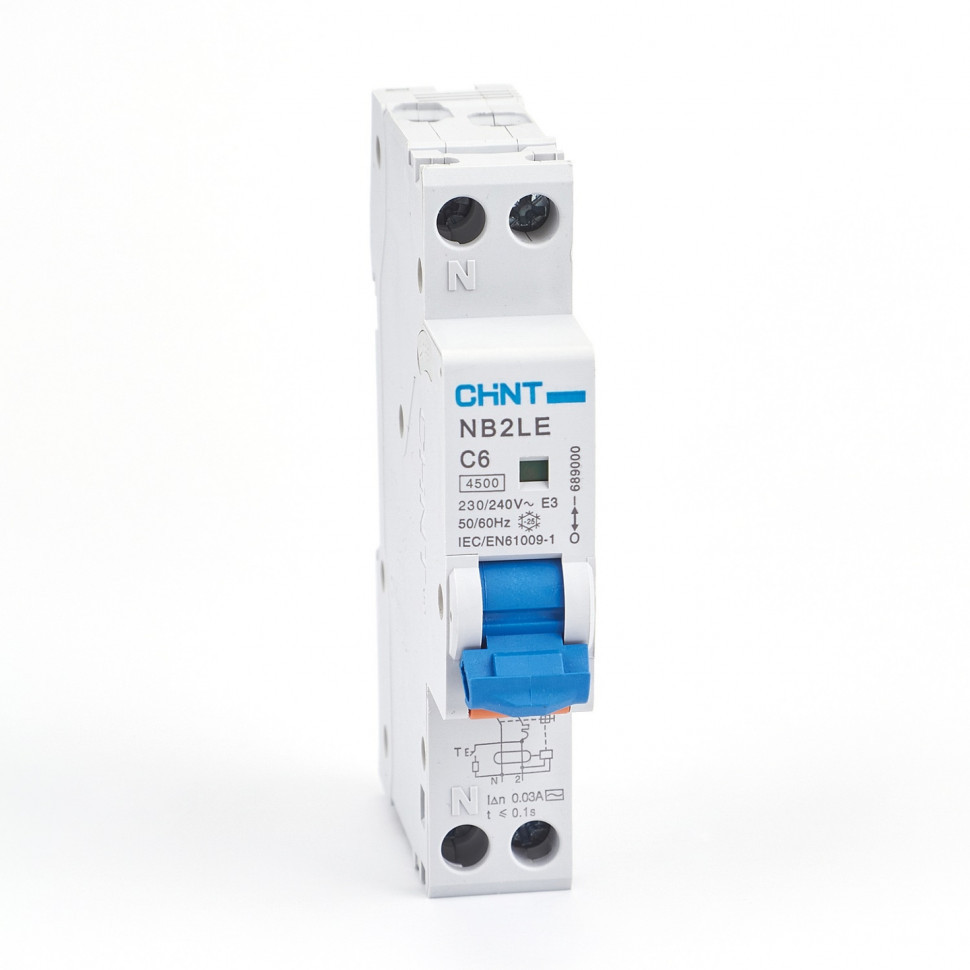 Дифференциальный автомат АВДT CHINT NB2LE 1мод. 1P+N 6kA х-ка С 6А тип АС 30mA (R) 689000