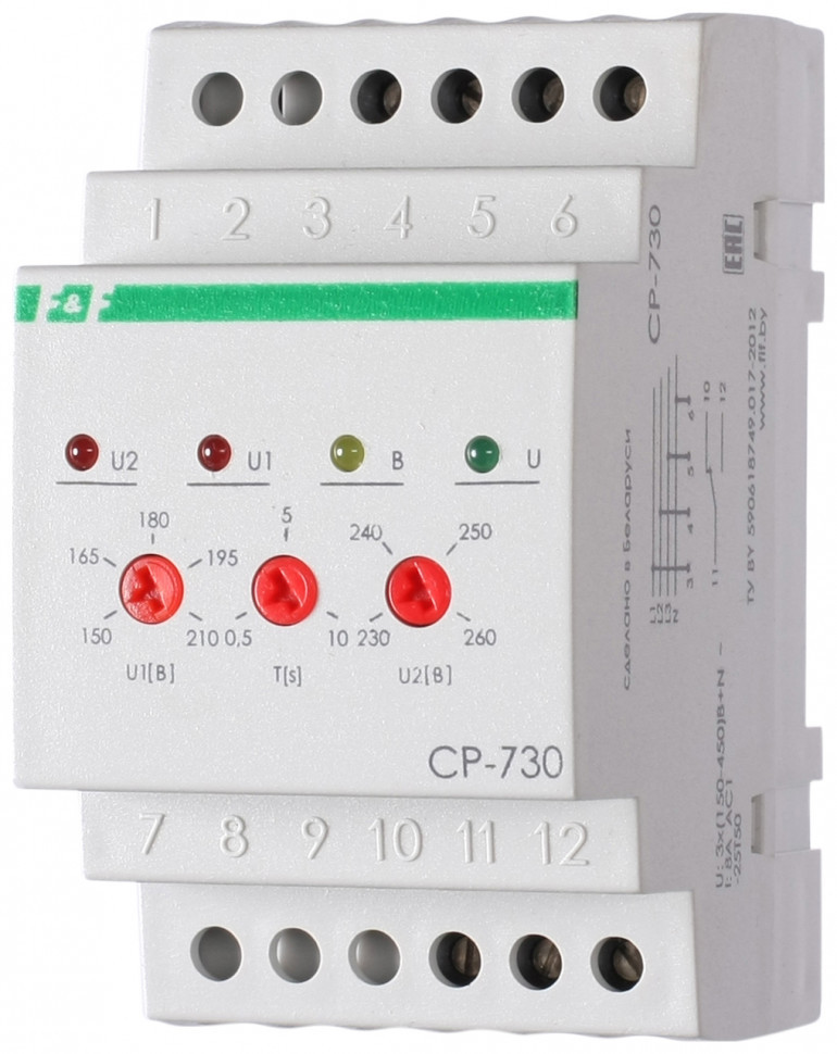Реле напряжения (трёхфазный-АС / Ампер-16 / Контакт-1NO/NC) CP-730