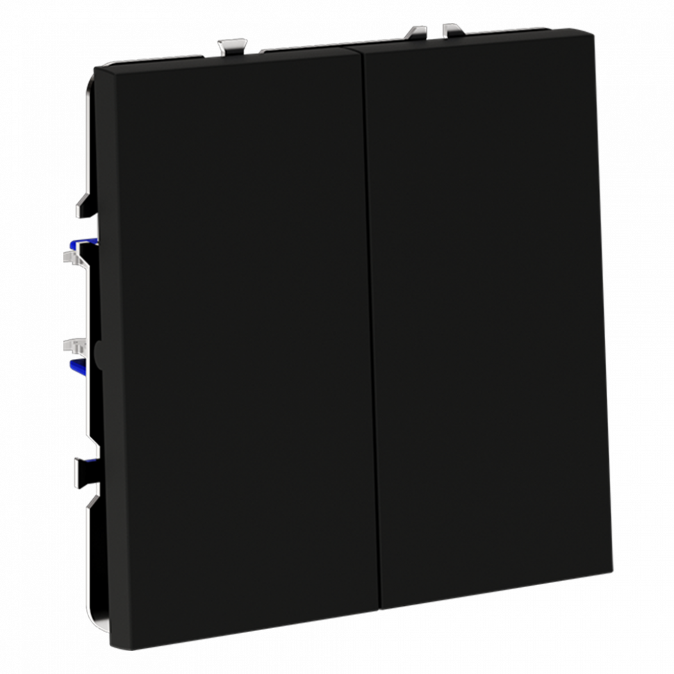 Выключатель с самовозвратом встраиваемый VOLTUM S70 двухклавишный 10А, (черный матовый)