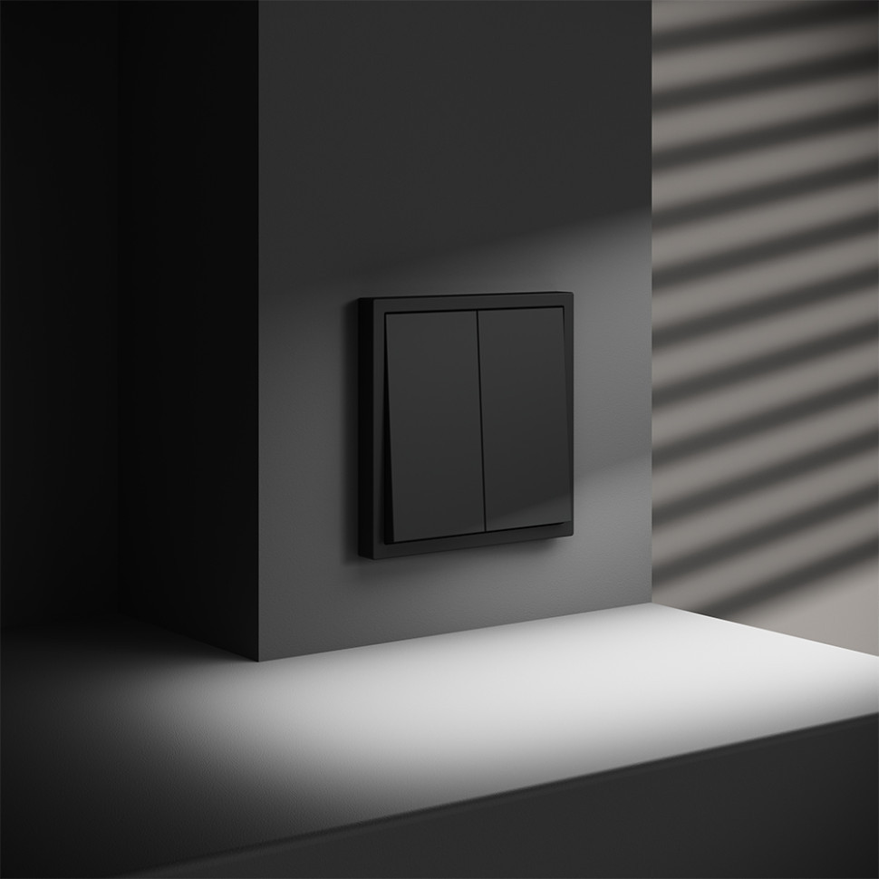 Выключатель с самовозвратом встраиваемый VOLTUM S70 двухклавишный 10А, (черный матовый)