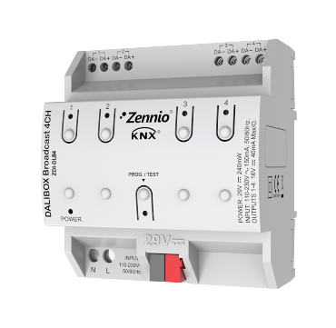 Интерфейс KNX-DALI, 4 канала, 20 балластов каждый Zennio DALIBOX Broadcast 4CH ZDI-DLB4