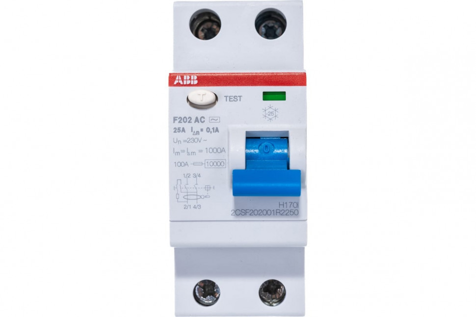 Устройство защитного отключения (УЗО) ABB F202 AC-25/0.1 Тип-AC 2P 25A 100мА 2CSF202001R2250