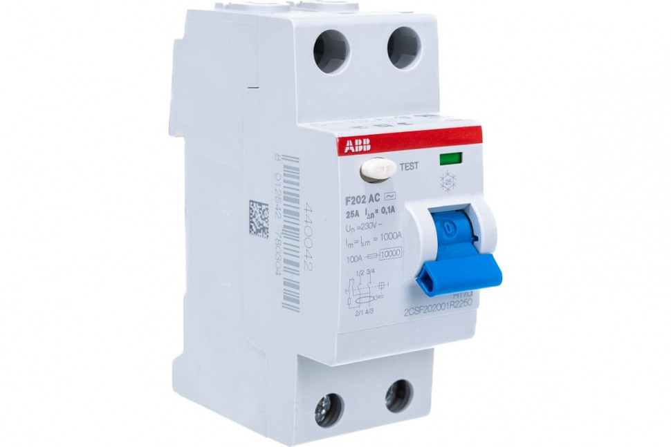 Устройство защитного отключения (УЗО) ABB F202 AC-25/0.1 Тип-AC 2P 25A 100мА 2CSF202001R2250