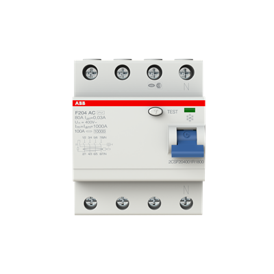 Устройство защитного отключения (УЗО) ABB F204 AC-80/0.03 Тип-AC 4P 80A 30мА 2CSF204001R1800