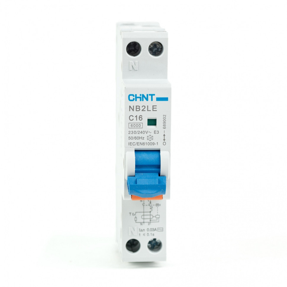 Дифференциальный автомат АВДT CHINT NB2LE 1мод. 1P+N 6kA х-ка С 16А тип АС 30mA (R) 689002