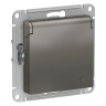 Розетка силовая Schneider Electric Atlas Design со шторками и крышкой, сталь ATN000946