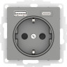 Розетка силовая+USB Type A+C Schneider Electric Atlas Design сталь ATN000932