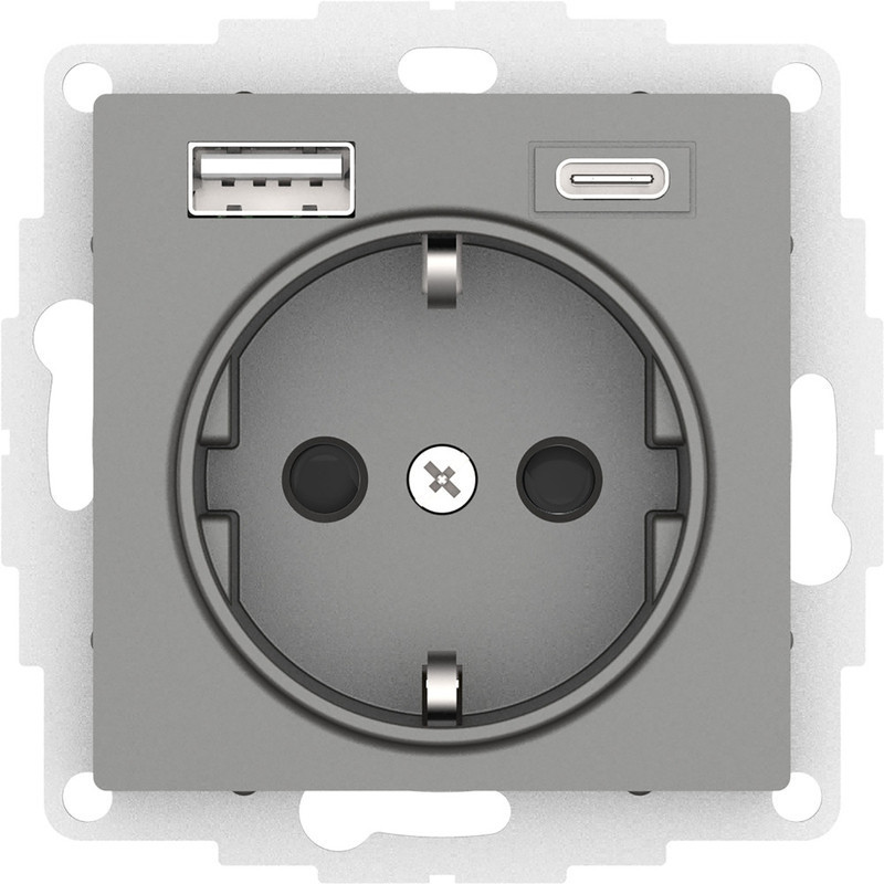 Розетка силовая+USB Type A+C Schneider Electric Atlas Design сталь ATN000932
