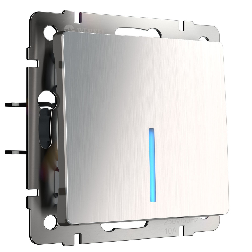 Выключатель одноклавишный проходной с подсветкой глянцевый никель W1112102