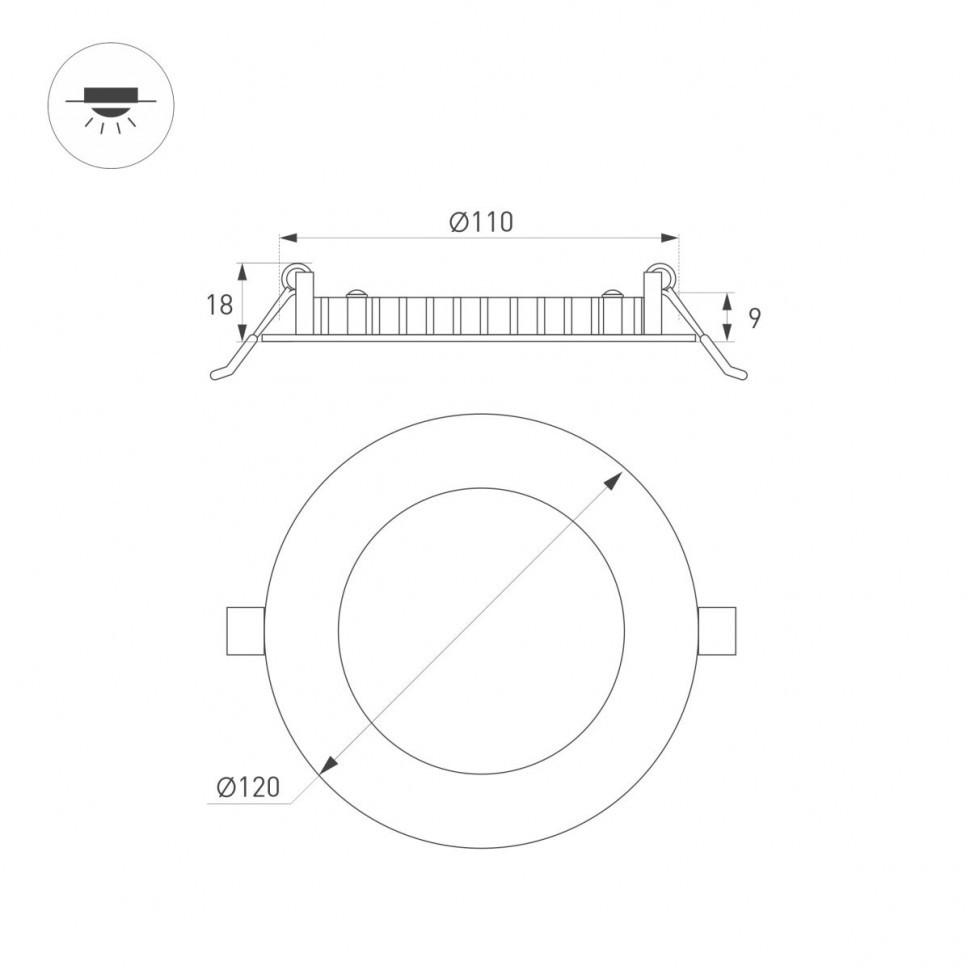 Встраиваемый светильник Arlight MS-EDGE-R120-6W Warm3000 (WH, 115 deg, 230V) (IP44 Металл) 049176
