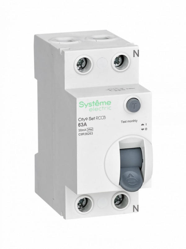 Устройство защитного отключения (УЗО) 63А 2P 30мА Тип-AC 230В Systeme Electric City9 Set C9R36263