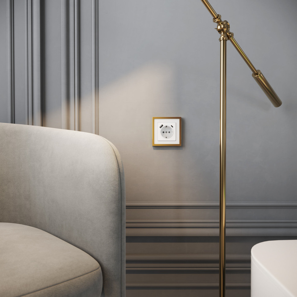 W0012853/ Рамка на 1 пост Baguette (белый/золотистая латунь) W0012853