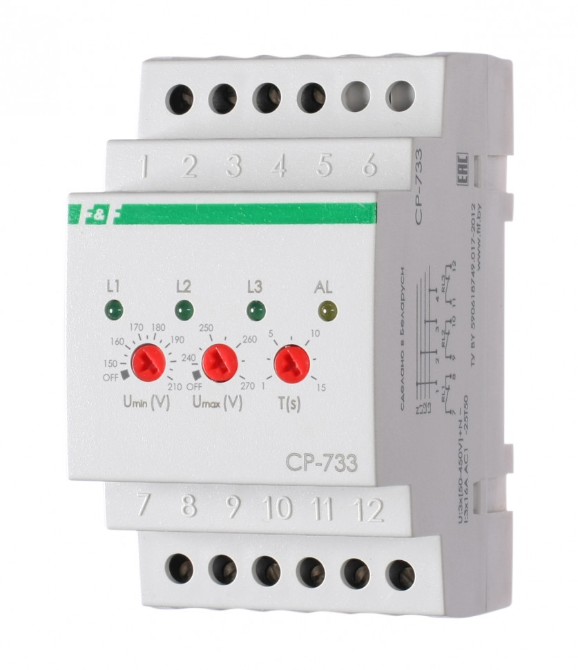 Реле напряжения (трёхфазный-АС / Ампер-16 / Контакт-3NC) CP-733