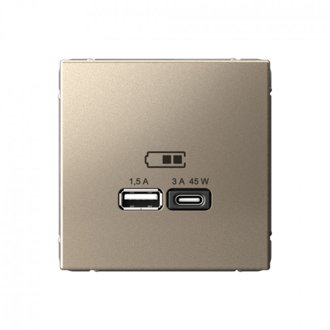 Зарядное устройство USB тип-A + тип-C 45Вт высокоскор.заряд. QC, PD, механизм, Schneider Electric Art Gallery Шампань GAL000529