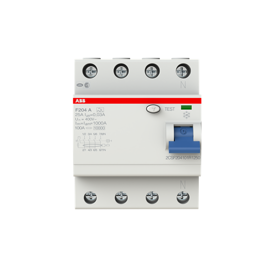 Устройство защитного отключения (УЗО) ABB F204 A-25/0.03 Тип-A  4P 25A 30мА 2CSF204101R1250