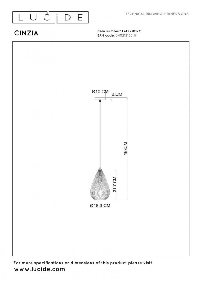 Подвесной светильник Lucide Cinzia 13452/01/31