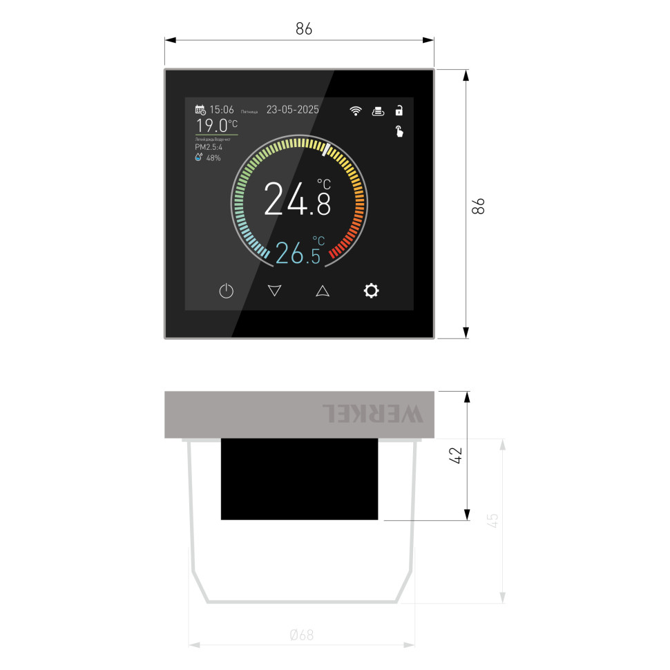 Умный сенсорный терморегулятор с LCD дисплеем дымчатый W1851104