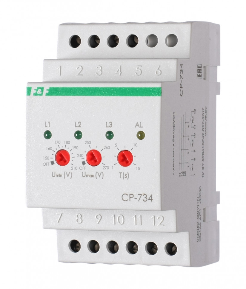 Реле напряжения (трёхфазный-АС / Ампер-16 / Контакт-3NO) CP-734