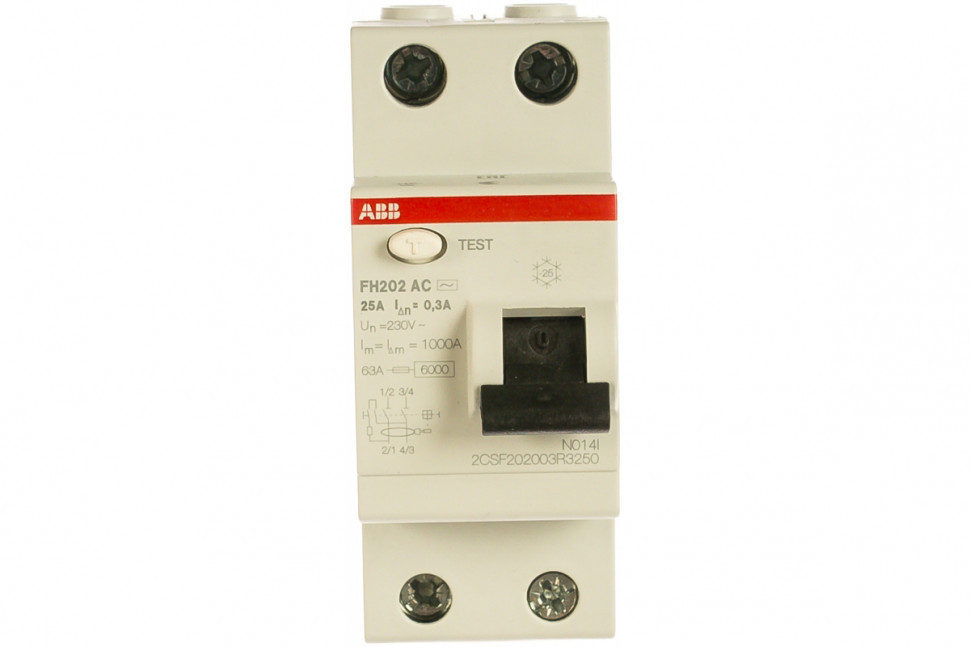 Устройство защитного отключения (УЗО) ABB FH202 AC-25/0.3 Тип-AС 2P 25A 300мА 2CSF202003R3250