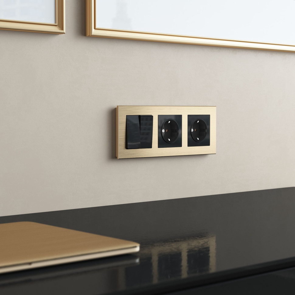 Рамка из металла на 3 поста АluMax шампань алюминий W0033511