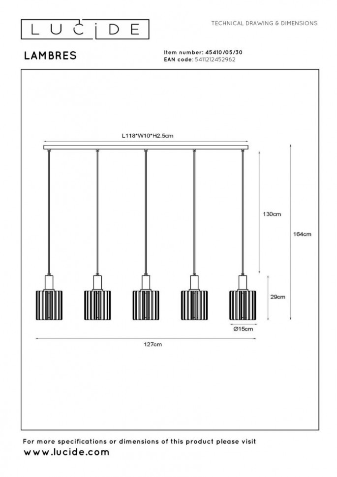 Подвесной светильник Lucide Lambres 45410/05/30