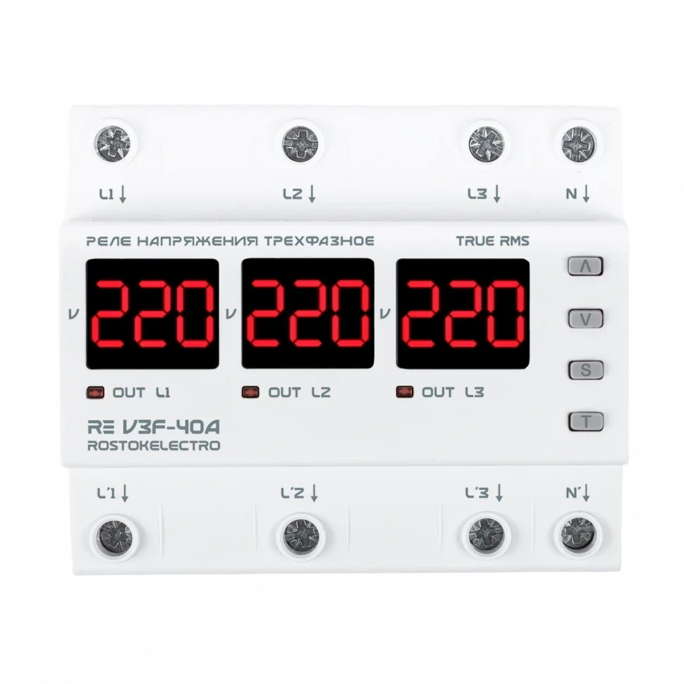 Реле напряжения трёхфазное 40A ROSTOKELECTRO (DigiTop) RE V3F-40A