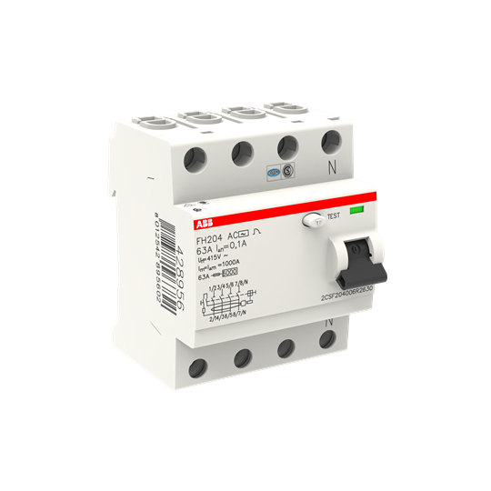Устройство защитного отключения (УЗО) ABB FH204 AC-63/0.1 Тип-AС 4P 63A 100мА 2CSF204006R2630