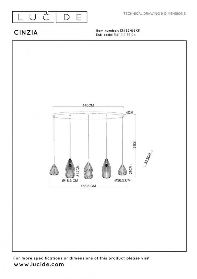 Подвесной светильник Lucide Cinzia 13452/08/31