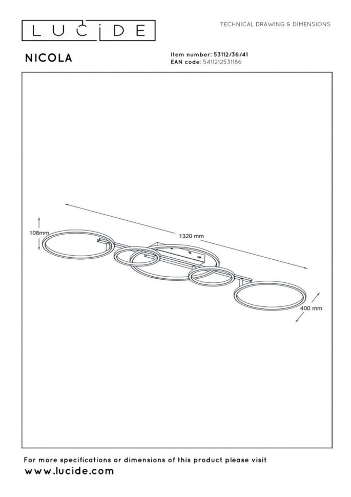 Потолочный светильник Lucide Nicola 53112/36/41