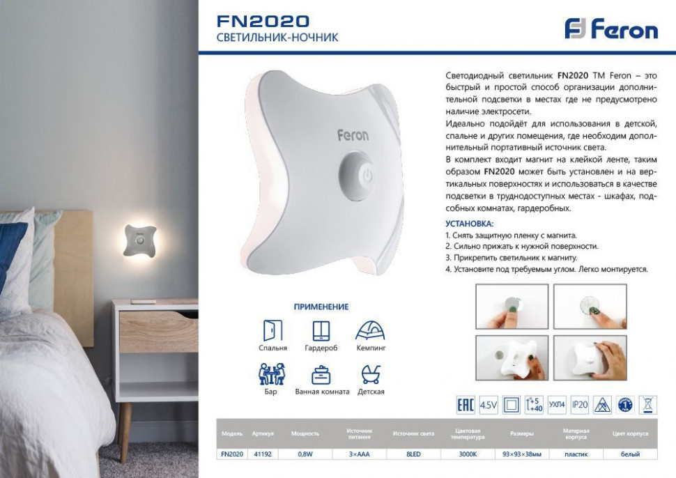 Настенный светильник Feron FN2020 41192