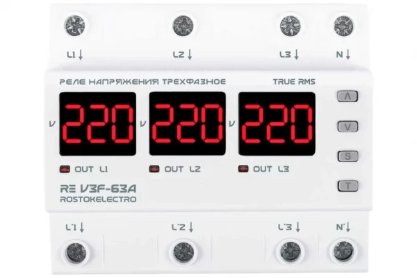 Реле напряжения трёхфазное 63A ROSTOKELECTRO (DigiTop) RE V3F-63A