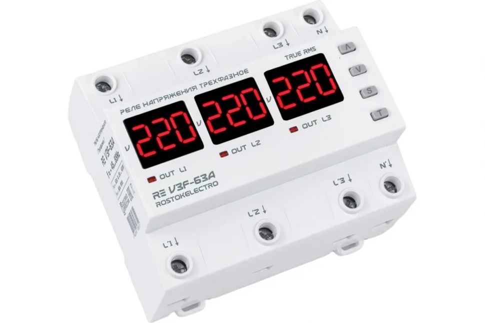 Реле напряжения трёхфазное 63A ROSTOKELECTRO (DigiTop) RE V3F-63A